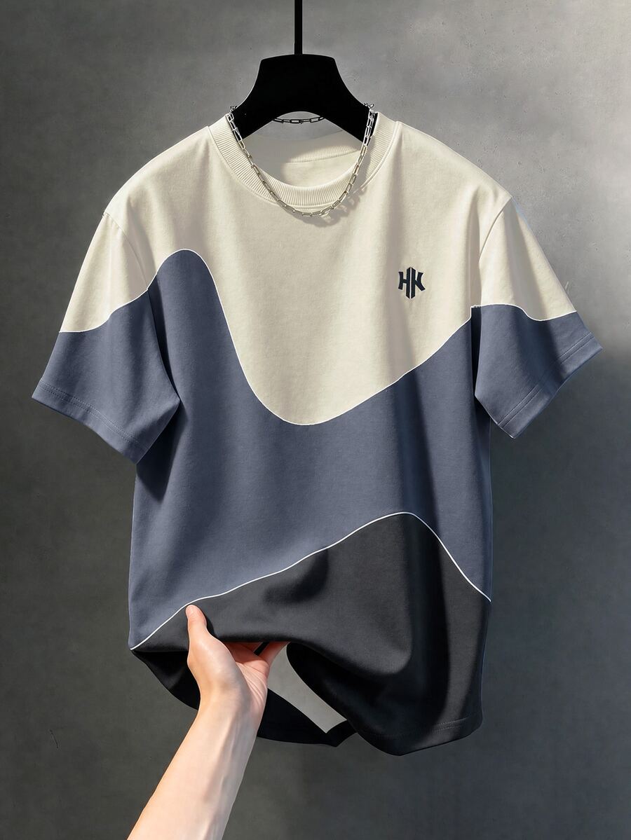 Manfinity Homme Men's Letter Print Contrast Color Crew Neck Short Sleeve Casual T-Shirt - Multicolor - View 1