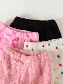 SHEIN 4件組女嬰幼兒女童抓絨褲 可愛甜美粉色白色黑色波點蝴蝶結印花 毛茸茸厚實 秋冬冬季節日派對毛衣褲 - 酒紅色 - 查看 4