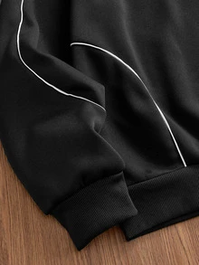 NORVETH Men's Spring/Autumn Casual Standard Size Black Pullover Sweatshirt With Turn Collar And Embroidery - Black - View 4