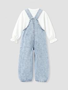 SHEIN Young Girls Fall/Winter Y2k Chic Cartoon Capybara Ripped Denim Loose Overalls,For Kids Girls Daily&Streetwear Outfits,Girls Christmas&Birthday Outfits - Blue - View 2