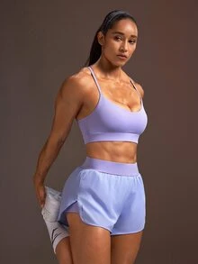 Powerista Women's Solid Color Camisole Top And Shorts Casual Daily Sports Set - Purple - View 6