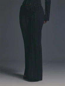 MUSERA Black Low Waist Flare Trousers Fall Autumn Winter Coolgirl Halloween Party Going Out Concert Rave Disco Graphic Camo Sexy Thanksgiving - Black - View 3