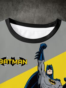 BATMAN X SHEIN Young Boy Letter Cartoon Print Casual Daily Short Sleeve T-Shirt - White - View 3