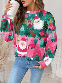 Comfylo Plus Size Women's All-Over Print Casual Daily Long Sleeve Sweatshirt - Multicolor - View 4