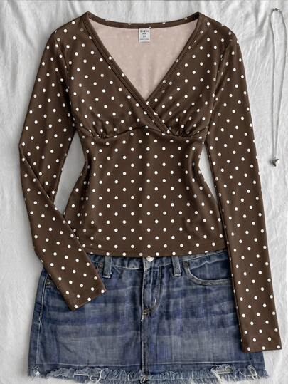 Teen Girls V-Neck Long Sleeve Casual Cute Versatile T-Shirt