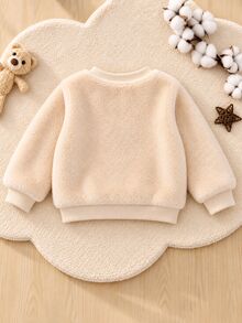 SHEIN 嬰兒/幼兒秋冬保暖內裡刺繡圓領長袖運動衫 - 杏色 - 查看 5