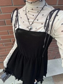 FRIFUL Atasan Camisole Kasual Wanita Warna Polos untuk Sehari-hari - Hitam - View 7