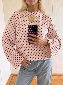 SHEIN EZwear 海外長袖草莓巧克力條紋上衣，秋季上衣，適合日常通勤、聚會、秋冬春夏、聖誕節、新年、感恩節、派對、婚禮、海灘、畢業典禮、優雅、外出、約會、通勤、情人節、優雅、度假、Y2K、畢業典禮等場合 - 彩色 - 查看 4