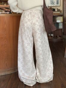 DAZY Women's Jacquard Wide Leg Loose Casual Long Pants - Beige - View 7