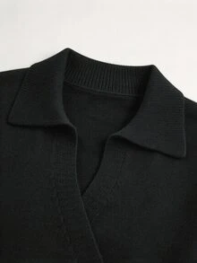 SHEIN 初秋女款修身小蠻腰交叉裹領長袖針織套頭毛衣 - 黑色 - 查看 6
