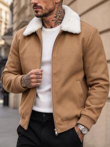 Manfinity Homme Abrigo largo casual de manga larga con bloques de color para uso diario para hombres - Caqui - Ver 6