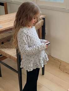 DAZY Young Girl) Casual Polka Dot Long Sleeve Basic Autumn/Winter T-Shirt - Grey - View 1