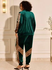 BrightlyHer Plus Size Green Pocket Zip Lapel Collar Long Sleeve Two Pieces Set Elegant Formal Fall Winter 2026 - Green - View 3