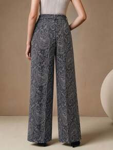 Anewsta Modern Design Digital Print Casual Gray Blue Long Pants Women Spring Autumn New High Waist Loose Slimming Versatile Straight Leg - Dusty Blue - View 2