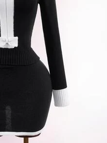 Mistrie Women's Colorblock Casual Cute Elegant Versatile Daily Outing Cardigan Everyday Date Black And White - Black and White - View 8