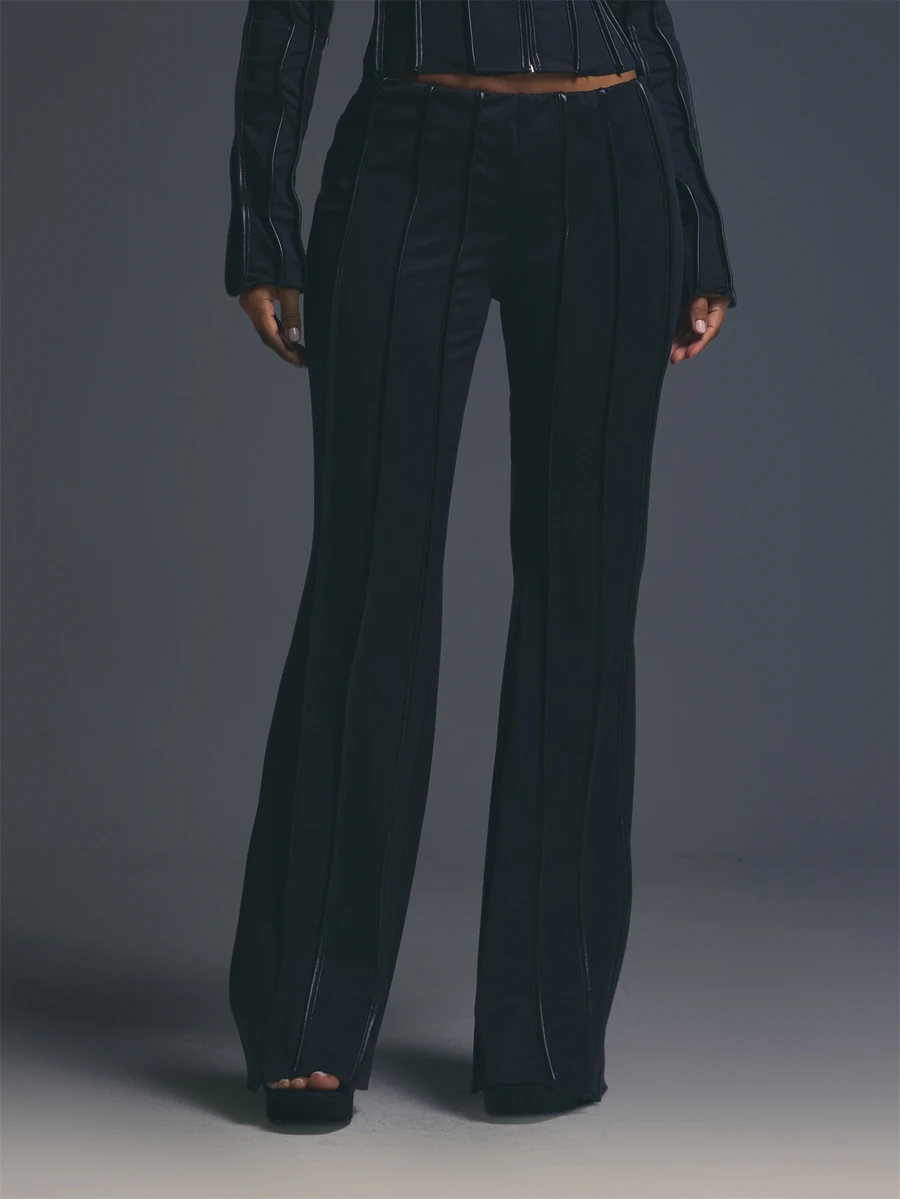 MUSERA Black Low Waist Flare Trousers Fall Autumn Winter Coolgirl Halloween Party Going Out Concert Rave Disco Graphic Camo Sexy Thanksgiving - Black - View 1