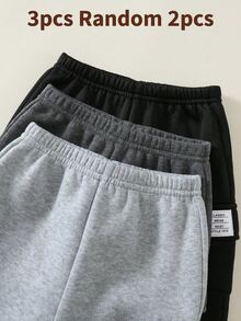 SHEIN 2pcs/Pack Celana Olahraga Bayi Laki-laki dengan Kantong Kargo dan Manset, Bahan Fleece Tebal, Celana Olahraga Musim Dingin - Grey - View 7
