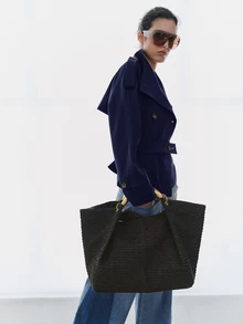 MOTF PREMIUM FRENCH MINIMALIST STAND COLLAR SHORT FITTED WAIST BELTED TRENCH COAT - Navy Blue - View 6