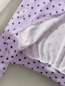 SHEIN 青少年女孩秋冬新款針織波點圖案寬鬆休閒極簡舒適日常街頭風連帽寬鬆版型口袋前拉鍊短款長袖運動衫外套，白色返校穿搭，極簡休閒，返校季，百搭，休閒時尚 - 紫色 - 查看 7