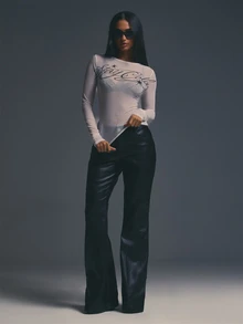 MUSERA White Long Sleeve Graphic Front Top Style Outfits Evening Fall Autumn Winter Coolgirl Thanksgiving - White - View 5