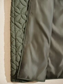 Arave Women's Coat Long Straight Quilted Geometric Ring Texture Stand Collar Button Placket Elegant Olive Green Geometric Fall Clothes For Women Christmas - Army Green - View 8