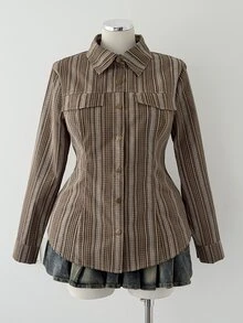 Sunspun Plus Size Striped Long Sleeve Shirt With Back Tie - Multicolor - View 6