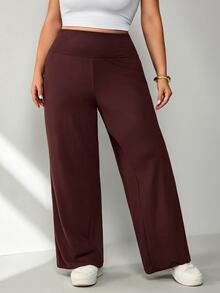 SHEIN CURVE+ 大尺碼女款寬腰寬腿喇叭褲 多種褲管造型 2026秋冬 22W - 酒紅色 - 查看 3