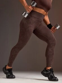 Powerista Women's Seamless Textured Leggings Scrunched Butt Lifting High Waist Yoga Pants For Gym Summer Complemented By A Camouflage Pattern Texture. - Brown - View 6
