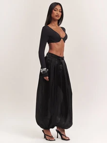 SHEIN BAE Women's Solid Color Lantern Pants - Black - View 8