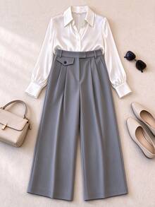 Franclia Plus Size Casual Versatile Solid Color High Waist Straight Leg Slimming Dress Pants - Multicolor - View 1