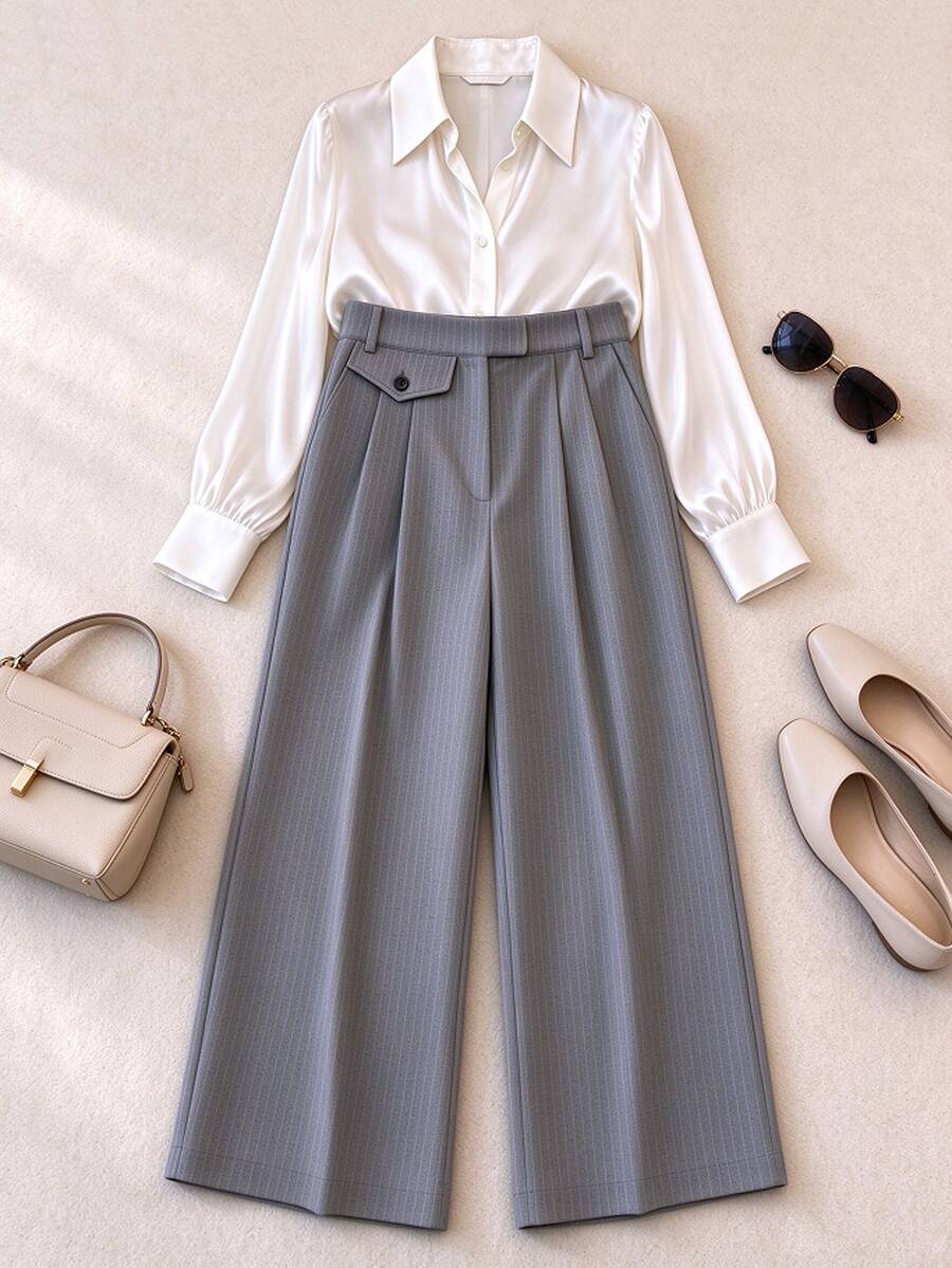 Franclia Plus Size Casual Versatile Solid Color High Waist Straight Leg Slimming Dress Pants - Multicolor - View 1