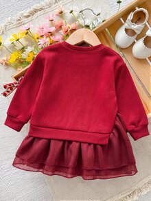 SHEIN Cute Tulle Casual Dress For Toddlers - Red - View 2