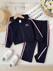 SHEIN 女嬰可愛草莓圖案衛衣與鬆緊腰長褲套裝 - 紅色 - 查看 4