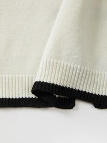 SHEIN Women Chinese Frog Button Contrast Trim Knit Cardigan, Long Sleeve Stand Collar Open Front Knit Jack - Black and White - View 7