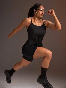 Powerista Women's Solid Color Back Cutout Sports Tank Top - Black - View 7
