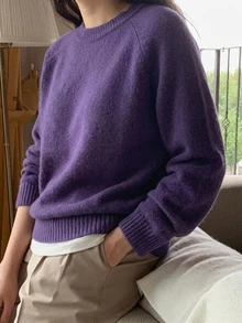 DAZY 女款素色落肩長袖休閒商務套頭毛衣，秋季長袖上衣，秋季女裝 - 紫色 - 查看 4