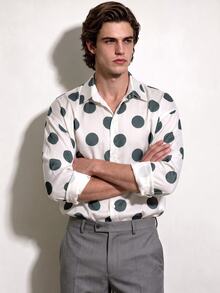 Manfinity Dauomo Men's Polka Dot Pattern Long Sleeve Single-Breasted Casual Shirt - Apricot - View 4