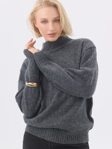 KÆRIA Hus Mock Neck Relaxed Sweater - Alpaca Wool Blend Knit - Charcoal Grey - Premium, Layering, Minimalist - Dark Grey - View 5