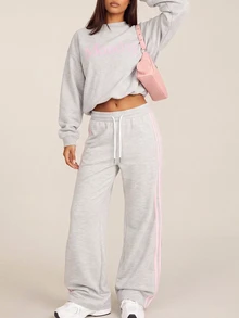 SHEIN BAE Women's Colorblock Casual Daily Travel Sports Long Pants - Light Grey - View 8