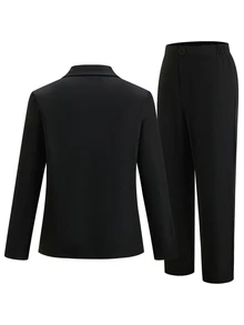 SHEIN Teen Boy Lapel Neck Long Sleeve Blazer And Pants Gentleman Suit Set - Black - View 2