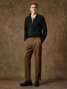 Manfinity CityGents 男士插肩袖長袖半拉鍊休閒毛衣，Ins風，華麗派對，街頭成熟，寬鬆版型黑色秋季，正式，老錢風 - 黑色 - 查看 7