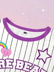 SHEIN X Care Bears 大尺碼女款字母卡通印花休閒日常短袖T恤 - 白色 - 查看 3