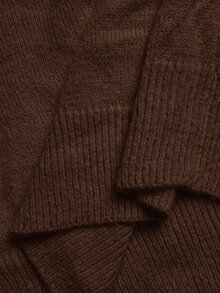 SHEIN BASICS 女款休閒百搭米白色圓領長袖針織毛衣，秋季女裝，適合上班、日常、居家、辦公室穿搭 - 棕色 - 查看 10