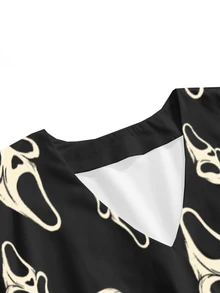 ROMWE Goth Plus Size Women V-Neck All-Over Print Casual Everyday Summer Dress - Black - View 3