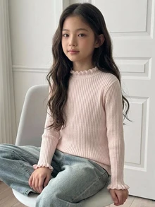 Dazy Kids Áo len dệt kim cổ POLO ôm dáng tay dài cơ bản cho nữ mùa Thu/Đông (Size Lớn) - Hồng - Xem 5