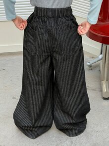 DAZY Tween Girl) Straight Leg Striped Autumn/Winter Long Pants Black Basic Style - Black - View 2