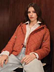 Anewsta Women's Regular Fit Cotton Padded Jacket - Rust Brown - View 1