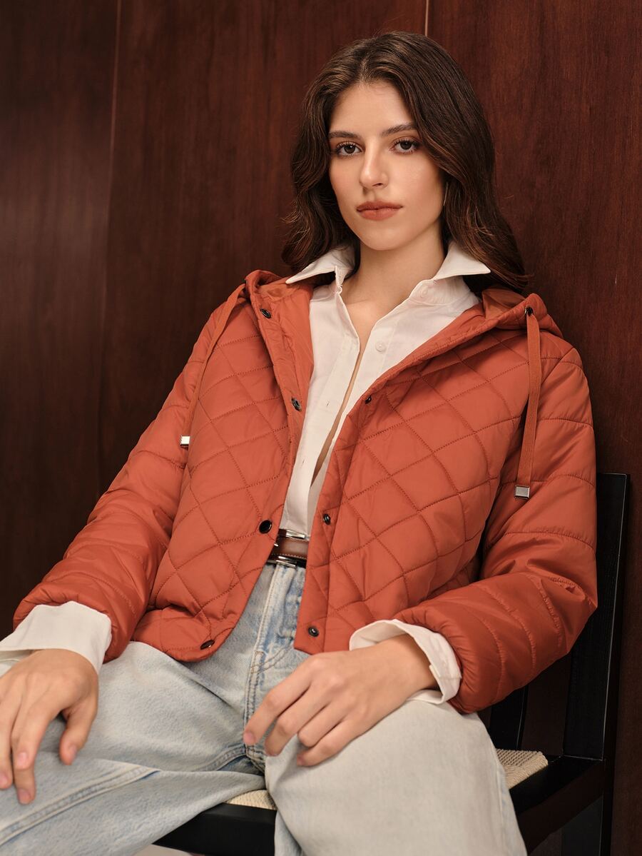 Anewsta Women's Regular Fit Cotton Padded Jacket - Rust Brown - View 1