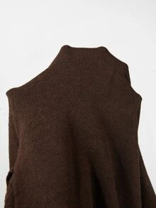 SHEIN Women Wrap VNeck Knit Top, Long Flare Sleeve Lace Trim Cuff Cropped Knitted Sweater For Daily Outfi - Coffee Brown - View 5