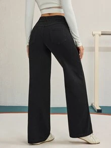 Flexra Petite Women's Black Stretch Slim Fit Straight Leg Jeans - Black - View 2